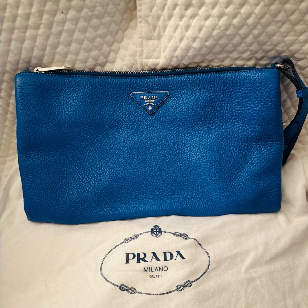 Prada Blue Leather Clutch